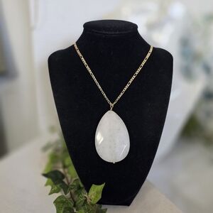 Gold Filled Figaro Chain Necklace with Large Quartz Stone Teardrop Pendant